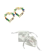 Adornia 14K Gold-Plated Rainbow Baguette Open Heart Studs Earrings