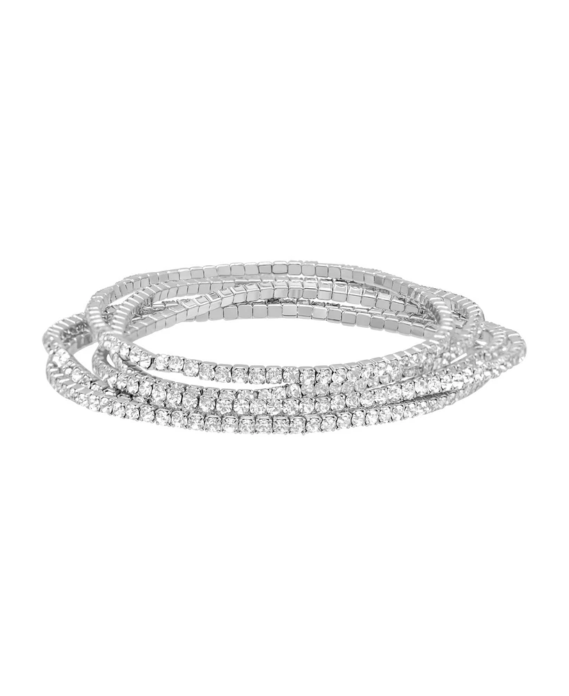 Adornia Silver-Plated Multi Stretch Crystal Bracelet Set