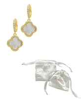 Adornia 14K Gold-Plated Crystal Halo White Mother-of-Pearl Clover Dangle Huggie Earrings