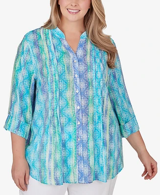 Ruby Rd. Plus Woven Silky Gauze Stripe Button Front Top