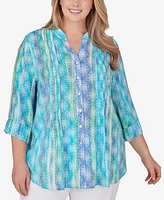 Ruby Rd. Plus Woven Silky Gauze Stripe Button Front Top