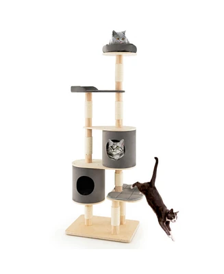 Vebreda Sugift 6-Tier Wooden Cat Tree with 2 Removeable Condos Platforms and Perch