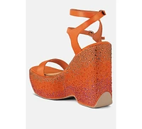 richness rhinestones embellished ultra high wedge sandals
