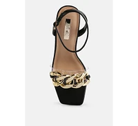 London Rag Bottom Kiss Chain Strap Italian Block Heel Sandals