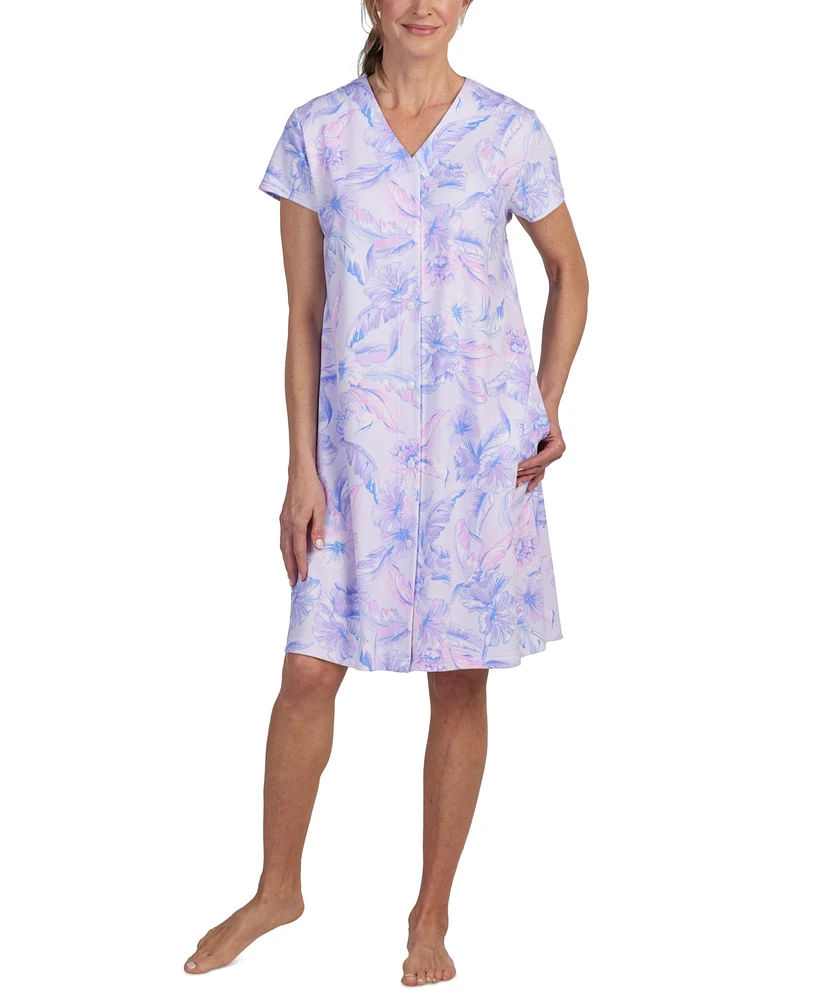 Miss Elaine Women's Short-Sleeve Floral Snap Robe