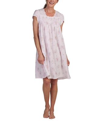 Miss Elaine Women's Smocked Floral Lace-Trim Nightgown