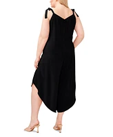 Vince Camuto Plus V-Neck Sleeveless Tie-Shoulder Angled-Hem Jumpsuit