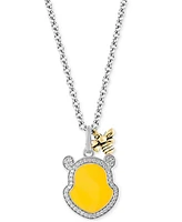 Wonder Fine Jewelry Diamond & Enamel Winnie the Pooh & Honeybee 18" Pendant Necklace (1/6 ct. t.w.) in Sterling Silver