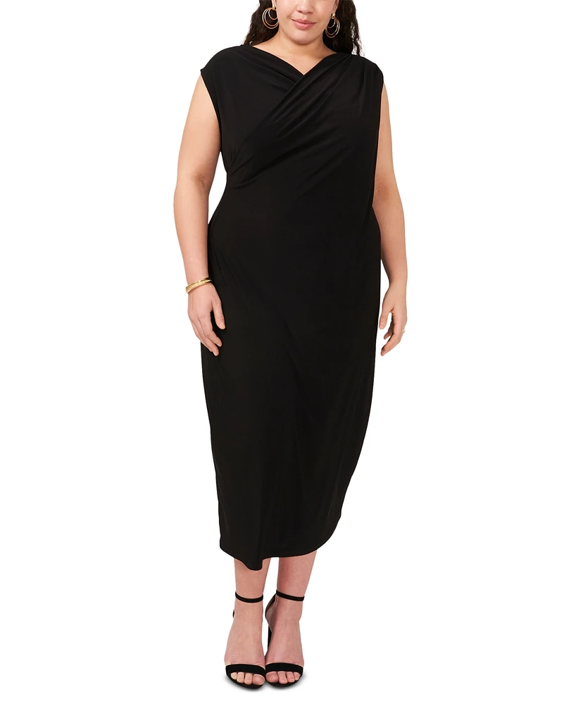 Vince Camuto Plus Draped Cross-Neck Sleeveless Midi Dress