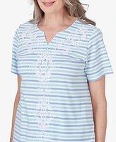 Alfred Dunner Petite Hyannisport Multi-Stripe Medallion Top