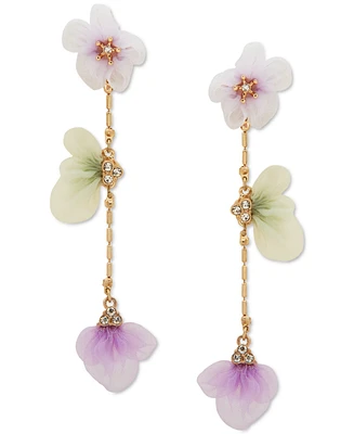 lonna & lilly Gold-Tone Pave Ribbon Flower Linear Drop Earrings