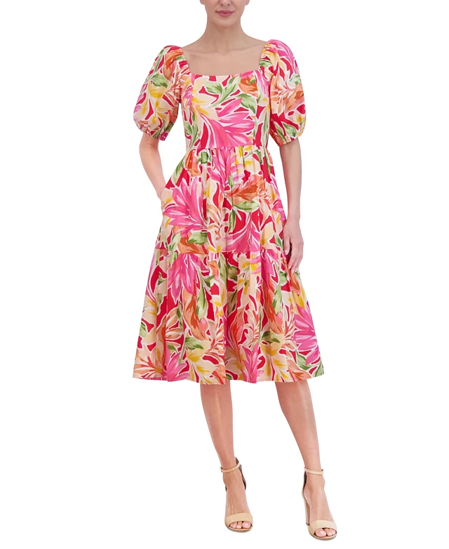 Vince Camuto Women's Floral-Print Puff-Sleeve Midi Dress | MainPlace Mall