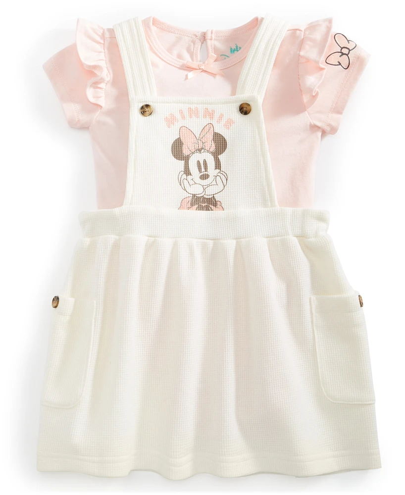 Disney Baby Minnie Mouse 2-Pc. Printed Waffle-Knit Jumper & Ruffle-Trim Bodysuit Set