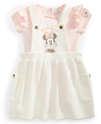 Disney Baby Minnie Mouse 2-Pc. Printed Waffle-Knit Jumper & Ruffle-Trim Bodysuit Set