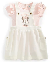 Disney Baby Minnie Mouse 2-Pc. Printed Waffle-Knit Jumper & Ruffle-Trim Bodysuit Set