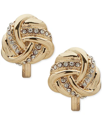 Anne Klein Gold-Tone Pave Knot Clip-On Button Earrings