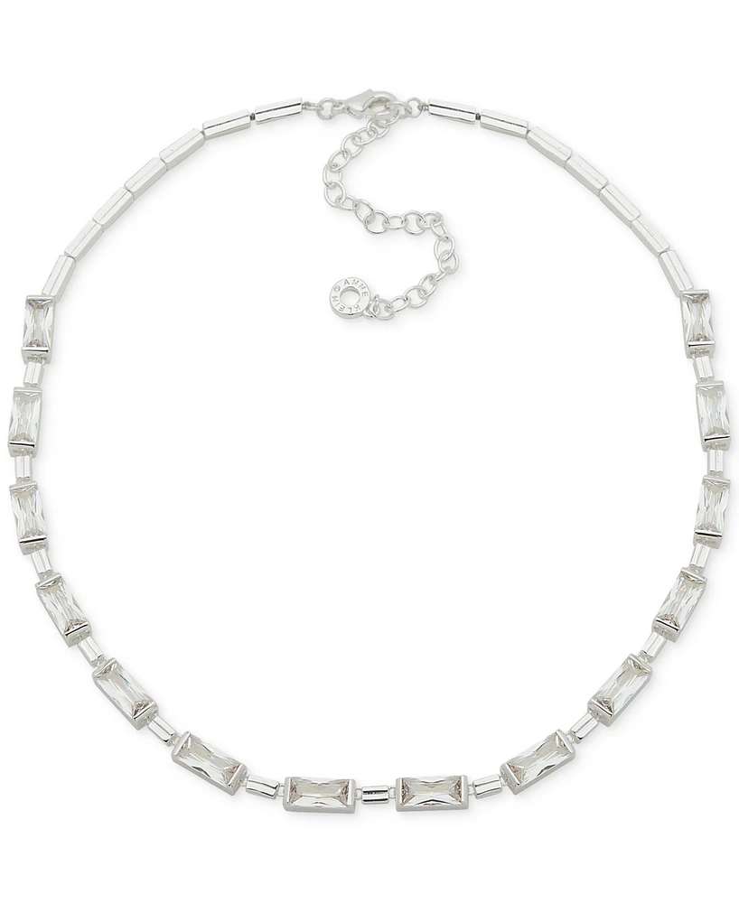 Anne Klein Silver-Tone Baguette Cubic Zirconia Collar Necklace, 16" + 3" extender