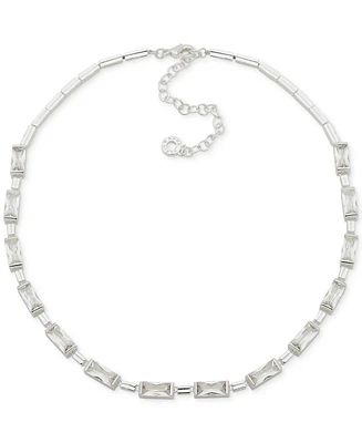 Anne Klein Silver-Tone Baguette Cubic Zirconia Collar Necklace, 16" + 3" extender