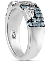Wonder Fine Jewelry Swiss Blue Topaz (5/8 ct. t.w.) & Diamond (1/10 ct. t.w.) Captain America Ring in Sterling Silver