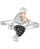 Wonder Fine Jewelry Black & White Diamond Minnie & Mickey Mouse Bypass Ring (1/5 ct. t.w.) in Sterling Silver & Rose Gold-Plate