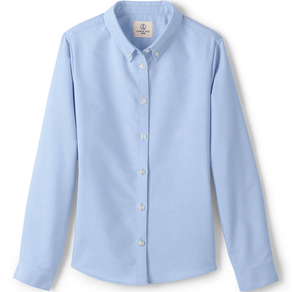 Lands' End Little Girls School Uniform Long Sleeve Oxford Dress Shirt