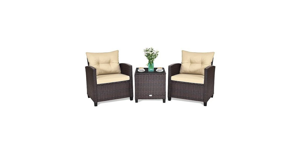 Slickblue 3 Pcs Patio Rattan Furniture Set Cushioned Conversation Coffee Table