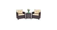 Slickblue 3 Pcs Patio Rattan Furniture Set Cushioned Conversation Coffee Table