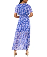 Msk Women's Flutter-Sleeve Handkerchief-Hem Maxi Dress