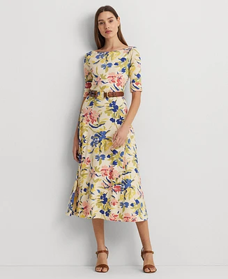 Lauren Ralph Women's Floral Stretch Cotton Midi Dress