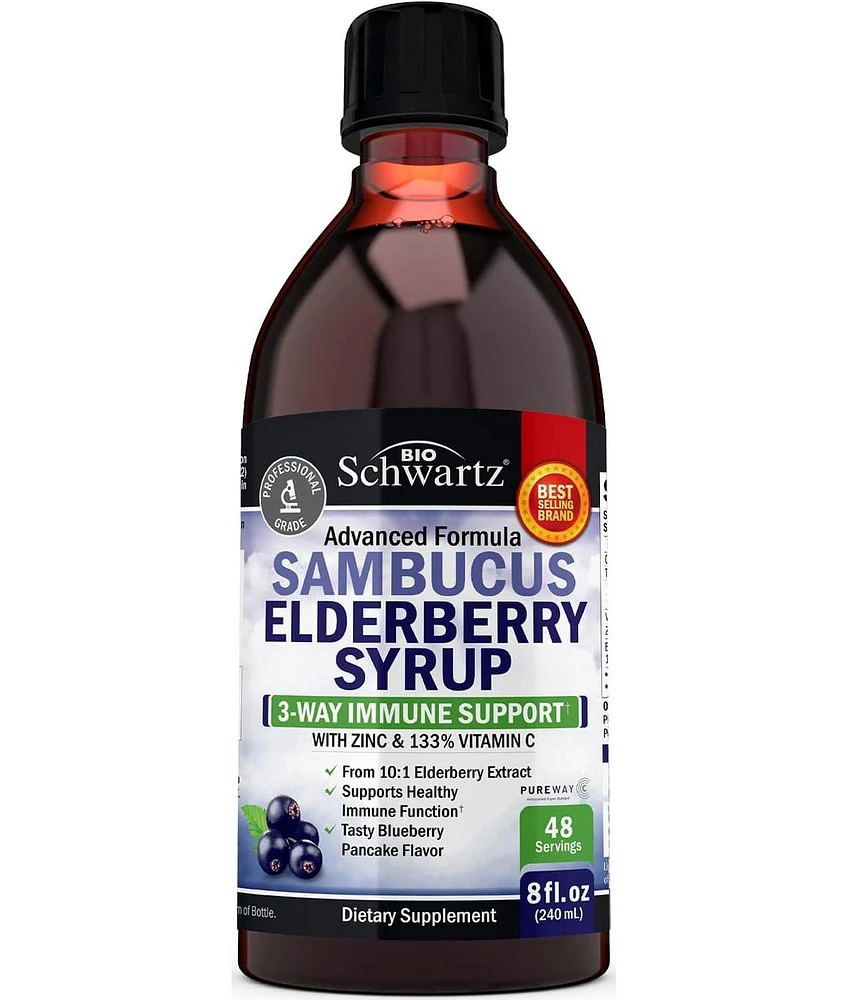 BioSchwartz Elderberry Syrup for Kids & Adults - Immune Support with Zinc, Vitamin C