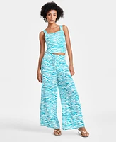 Bar Iii Women's Pleated Wide-Leg Smocked-Waist Pants, Created for Macy's