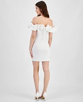 City Studios Juniors' Ruffled Off-The-Shoulder Bodycon Dress