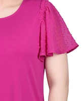 Ny Collection Petite Clip Dot Flutter Sleeve Top