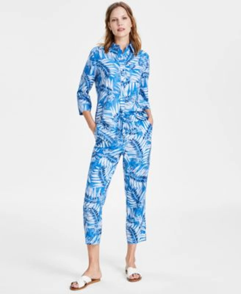 Jones New York Womens 3 4 Sleeve Printed Shirt Cropped Pants