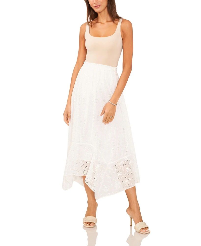 1.state Women's Smocked Waistband Lace Midi Skirt