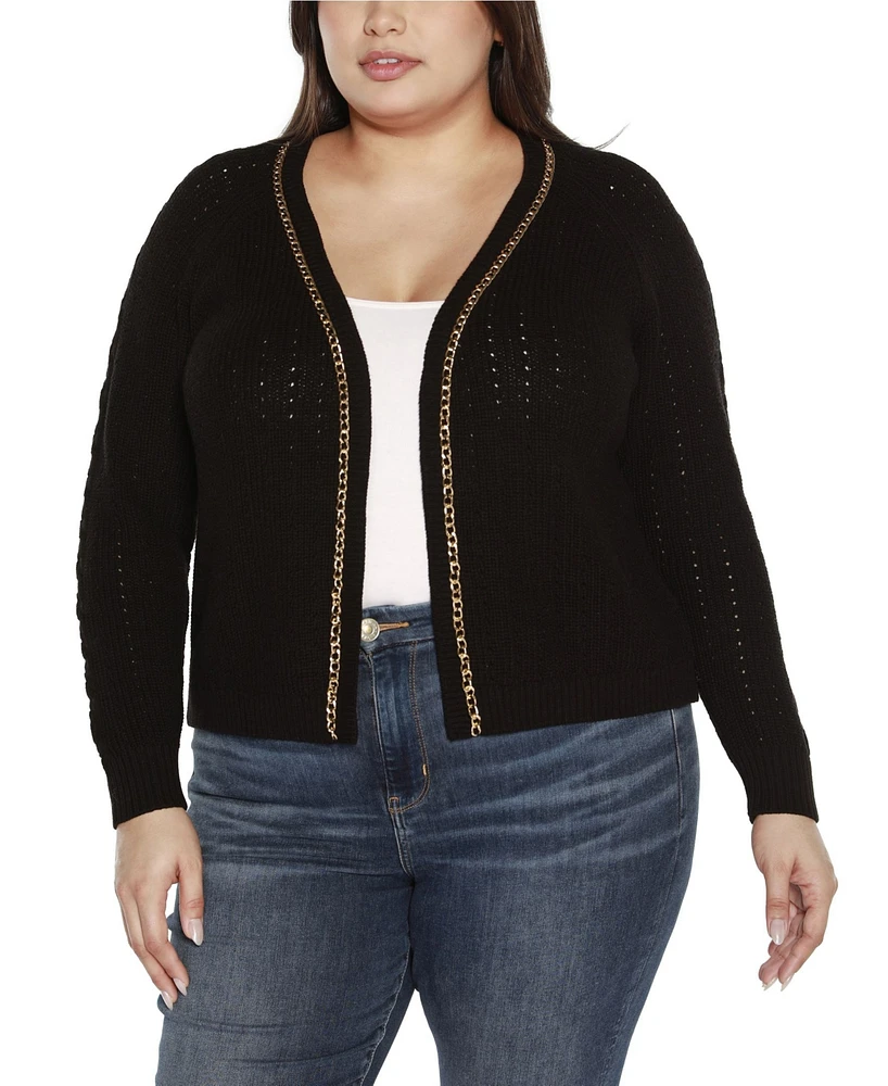 Belldini Black Label Plus Chain Detail Shrug Cardigan Sweater