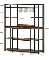 Tribesigns Large Bakers Rack, 55" Wide Kitchen Hutch Cabinet Microwave Stand with 11 Hooks, 5