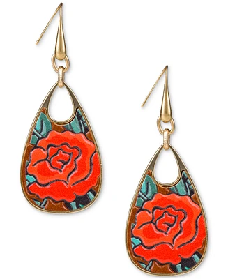 Patricia Nash Gold-Tone Rose Printed Leather Drop Earrings