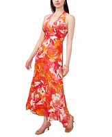 1.state Women's Floral Print Sleeveless Halter Maxi Dress