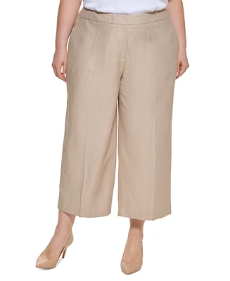 Calvin Klein Plus 100% Linen Cropped Wide-Leg Pants