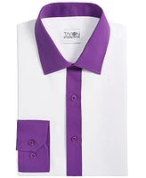 Tayion Collection Men's Slim-Fit Purple Trim Solid Dress Shirt