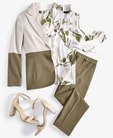 Tahari Asl Colorblocked Blazer Tie Neck Blouse Slim Pants