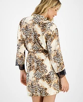 I.n.c. International Concepts Women's Lace-Trim Animal-Print Stretch Satin Robe, Created for Macy's