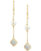 Effy Freshwater Pearl & Mother-of-Pearl Clover Linear Drop Earrings in 14k Gold