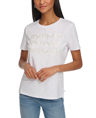 Karl Lagerfeld Paris Women's Embellished Bonjour T-Shirt