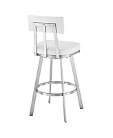 Armen Living Benjamin 30" Swivel Bar Stool Brushed Stainless Steel with Faux Leather