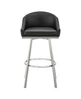 Armen Living Eleanor 26" Swivel Counter Stool in Brushed Stainless Steel Faux Leather