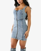 True Religion Women's Terry Zip Front Denim Dress