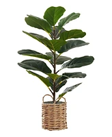 Monarch Specialties 28" Indoor Artificial Floor Fiddle Tree with Decorative Beige Woven Basket