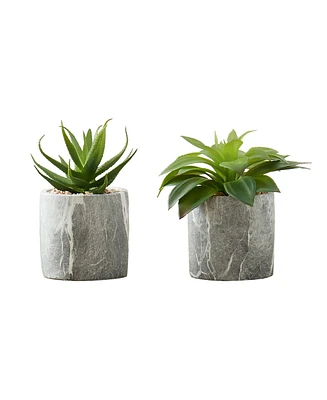 Monarch Specialties 6" Indoor Artificial Succulent Plants with Decorative Grey Cement Pots, Set Of 2